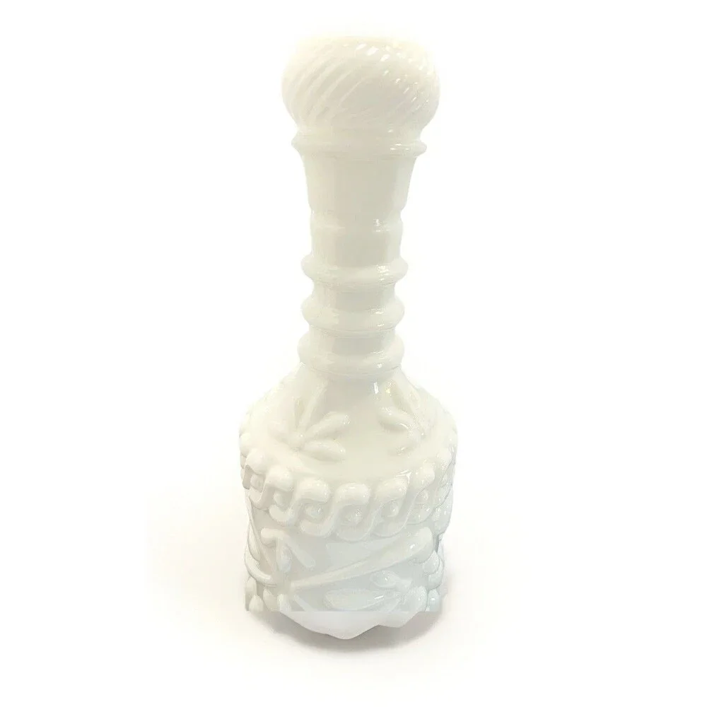 Vintage Jim Beam Milk Glass Decanter w Stopper | Scroll Grape Pattern